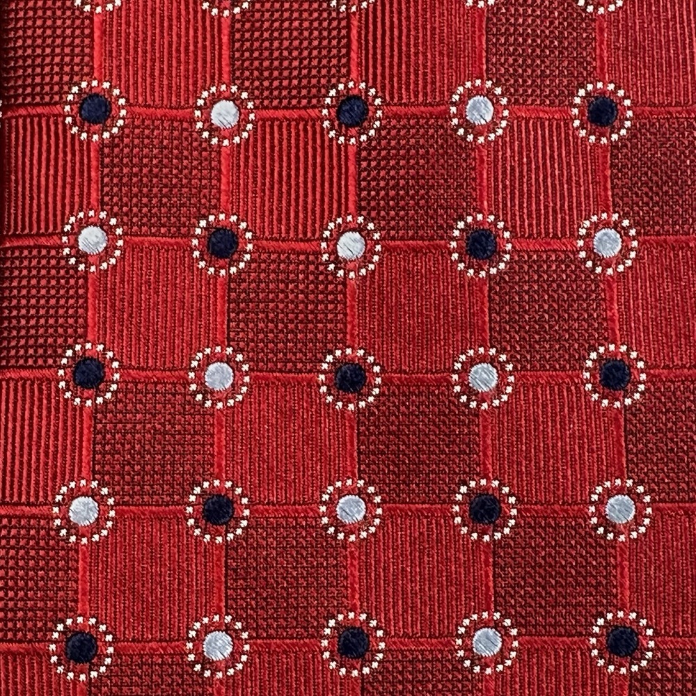 Jos A Bank Red Silk Tie Geometric Dot Pattern Classic Mens 59x3.5" - Picture 2 of 6